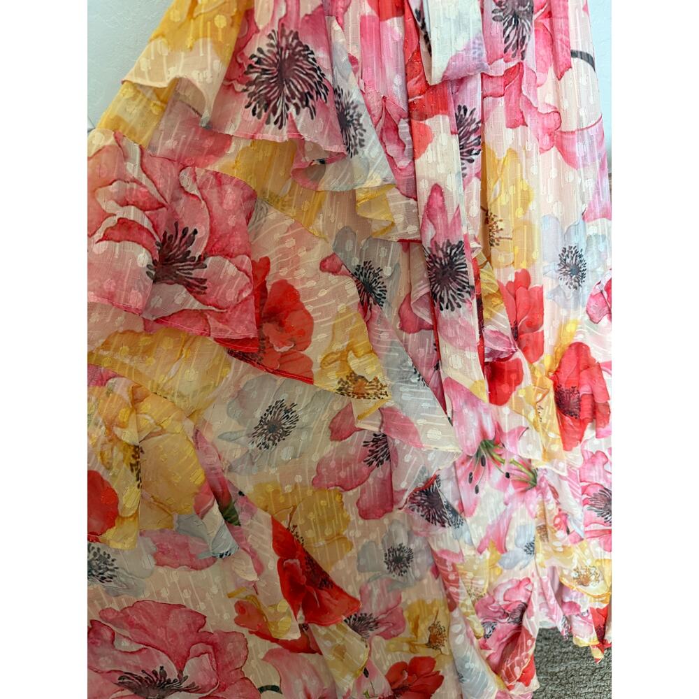 Alex Marie Floral Tiered Maxi Dress Pink Yellow Sleeveless Tie Neck Women’s 6 - Picture 4 of 6